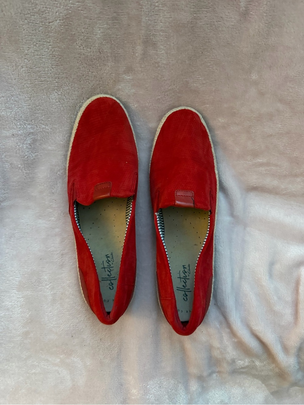 Clarks Danelly Iris Red Suede Slip-On Loafers